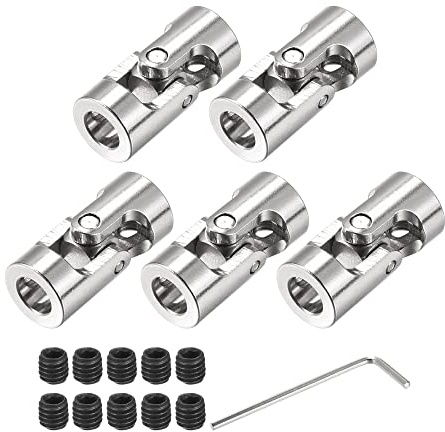 sourcing map 5 Stück Drehbare Kreuzgelenk Wellenkupplung 6mm bis 6mm Innendurchm. L23 x D11 mit Schrauben und Schraubenschlüssel für RC Modell