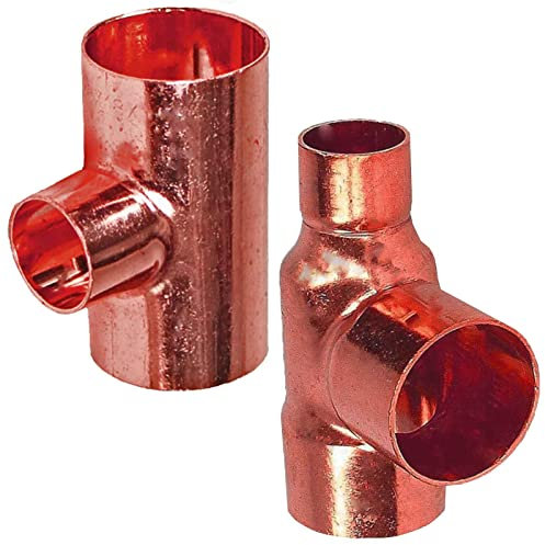 Löt Fitting 5130r Reduzier T-Stück Mitten-Abgang reduziert für Kupfer Rohr Außendurchmesser 28 x 18 x 28 mm i-i-i 3 Muffen Anschlüsse zum Löten Trinkwasser geeignet Reduzierung