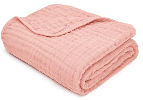Comfy Cubs Baby-Musselin-Decke, Wickeltuch für Neugeborene und Kleinkinder, großer Bezug, 119,4 x 119,4 cm, 6-lagiges Plüsch-Weichheit zum Wickeln, Geschenk (Spitze Rosa, Baby - Musselin)
