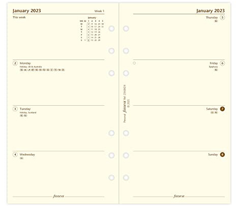 Filofax Personal 23-68424 Terminkalender 2023, 1 Woche auf 2 Seiten, Cotton Cream