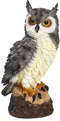 LTJXL Arts Gartenfigur Adlerstatue aus Harz Großer Eule auf dem Baumstumpf Statuendekoration für Büro Innen und Draußen,Grau