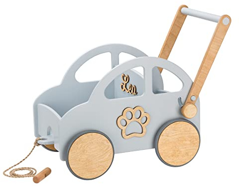Lauflernwagen - Individuell mit Namen - Holz Lauflernwagen - Lauflernwagen Kinderwagen - Sicher Abgerundete Kanten - Ausdrucksstarke und Schöne Farbe (Grau)