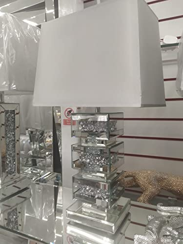 Biznest Crystal Diamond 3 Box Bass Table Lamp Bedside Lamps with Shade, Night Light Modern Home Decoration Living Room, Nightstand, Office