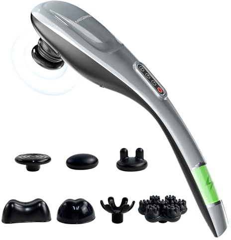 MEGAWISE Handheld Back Massager | Deep Tissue Percussion Massage for Back, Neck, Shoulders, Waist and Legs (Cordless Silver)