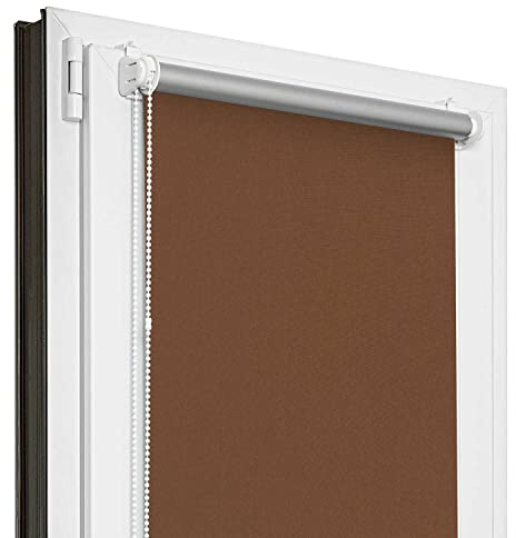 Estika Verdunklungsrollo Thermorollo ohne Bohren - 50 cm x 150 cm - Braun - 13 Stoff Farben, Rollos für Fenster ohne Bohren, Klemmfix rollos für Fenster innen (50 cm Stoffbreite)