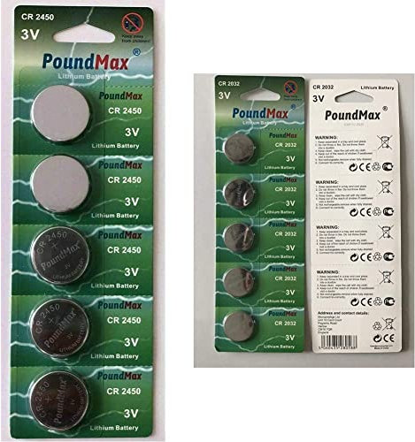 5 x PoundMax 2450 CR2450 DL2450 3V Lithium Coin Cell Batteries & 5 x PoundMax 2032 CR2032 3V Lithium Batteries