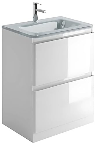 Go Bathrooms Newbold 600mm Gloss White Vanity Unit Includes White Glass Basin Floor Standing Vanity Storage Unit Bathroom Sink Unit