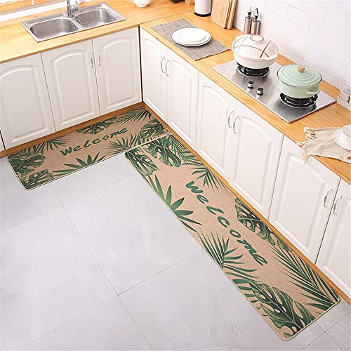 Mateju Tapis de Cuisine Antiderapant et Lavable, Absorption de l'eau Lin Tapis de Sol Caoutchouc Tapis de Couloir pour Cuisine Devant evier Chambre Bureau Salon (80x120cm,Feuille de Tortue)