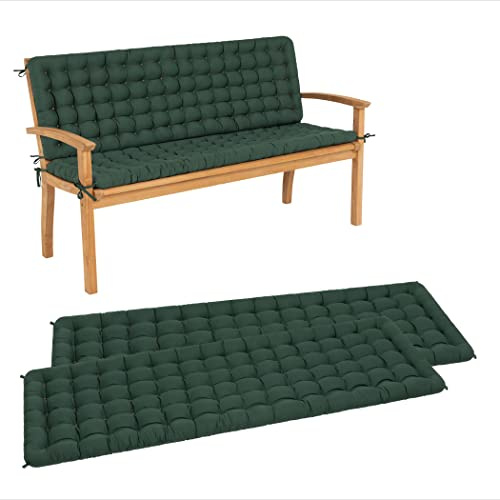 HAVE A SEAT Living - Gartenbank Auflage mit Rückenteil 140 cm - Bequemes Gartenbankauflagen Set - Waschbar bis 95°C, Orthopädisch, Wetterfest - Made in Germany (2X 140x48 cm, Moosgrün)