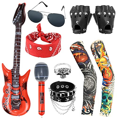 Dreamtop 10 Stück Kostüme Punk Zubehör – Schweres Metall Kostümzubehör Rock für Frauen Männer Party Kostüm Punk 70er 80er 90er Jahre