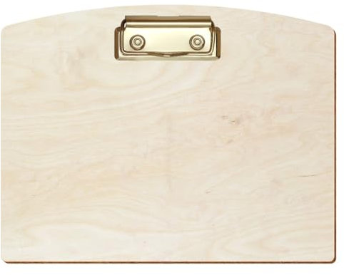Bütic Holz Klemmbrett Segmentform Birke natur für DIN A3 A4 A5 A6 aus 3 mm Birkensperrholz und mit widerstandsfähigem Klarlack versiegelt, Format:A5 quer, Klemme:Bügelklemme gold