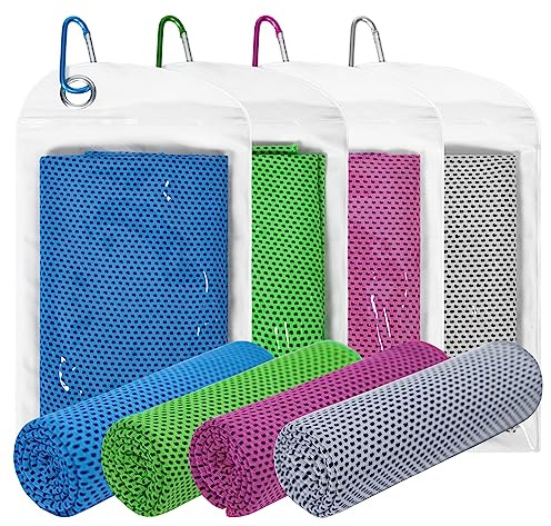 4 Pack Cooling Towels, Microfiber Ice Towel for Sports Running Yoga Camping | Ultra-Soft, Instant Cooling, Long-Lasting, UV Protection, Breathable Mesh, Skin-Friendly, Anti-Odor, Quick-Dry, Chemical-Free