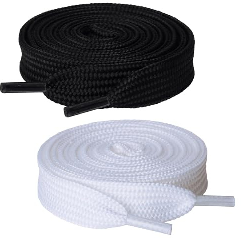 Olukssck 2 Paris Fat Shoe Laces for Sneakers, 5/8 Wide Flat Athletic Shoelaces, Black + White 45 inch(115cm)