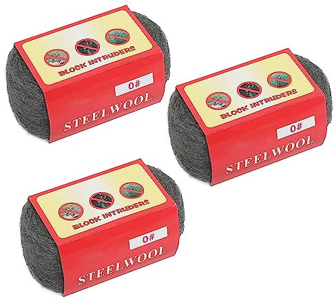 LePvo Stahlwolle zur Mauskontrolle – Klasse 0000, Rolle mit 99,2 g, 3 m lang, ideal zum Füllen von Lücken in Kellern, Dachböden, Rohren, Türen, Wänden und Böden, um Mäuse zu halten