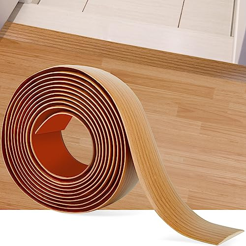 5Ft Floor Transition Strip Self Adhesive Vinyl Cover Floor Strip Flat Divider Transition Strip Wood Grain Design for Laminate Floor Gaps and Doorway Transitions (5Ft x 2 Inch, Light Brown)