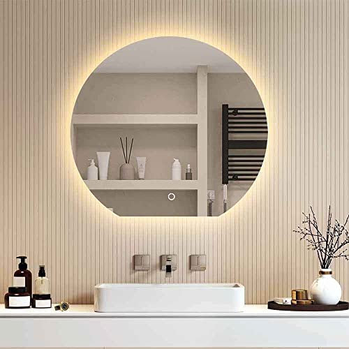 Specchio da parete per bagno, Specchio da bagno a mezzaluna con luci Specchio for montaggio a parete dimmerabile continuo Specchio decorativo moderno intelligente for vanità camera da letto/soggiorno