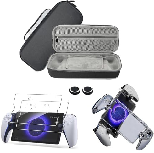 AriKroii Tasche für PlayStation Portal Remote Player 【4-IN-1】 Tragetasche für PS Portal Remote Player mit Schutzhülle/9H Härte gehärtetes/Joystick Kappen*2 für PlayStation Portal Zubehör