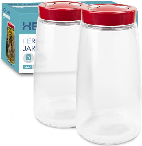 HEFTMAN Gärglas mit 1-Wege-Luftablassöffnung - 2,2 Liter, 2er Pack - Ideal zur sicheren Gärung für Kefir, Kimchi, Sauerkraut, Sauerkraut, Sauerteigstarter, Übernachtungshafer - Gärgläser 2 Stück