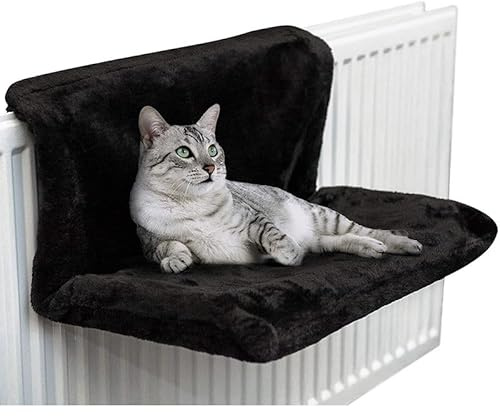 Spark Trade Convenient Radiator Cat Bed: Easy Setup, Luxurious Faux Fur Cover, Machine Washable, Strong Metal Frame, Collapsible Design for Storage - Hanging Cat Mat Pet Cats Resting (White)