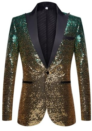 Capodanno Riunione di Fine Anno Festa di Famiglia Degli Uomini Oversize Casual Danza Paillettes Vestito Moda Giacca Casual Uomini Abiti, Verde, M