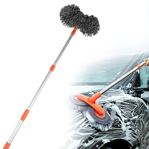 XNKLPY 360° Rotante Spazzola Lavaggio Auto Manico Telescopico Spazzola per la Pulizia dell'automobile Rimovibile Microfibra Lavaggio Mop Kit Manico Lungo Versatile Strumento, per Camper Camion
