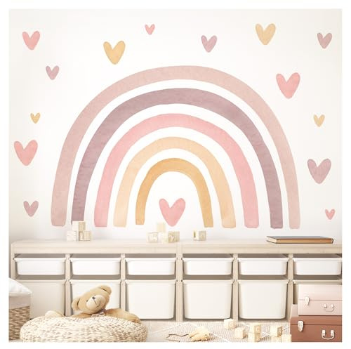Little Deco Wandtattoo Regenbogen mit Herzen rosa gelb DL5091 M