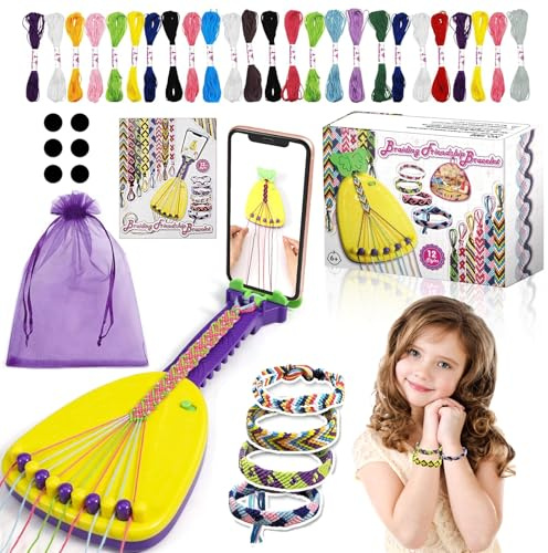 Raxfekro Freundschaftsbänder Bastelset Mädchen, DIY Armband Bastelset für Kinder Alter 6-14, Armbänder Knüpfen Set mit 25 Drähte und Geflechtplatten Usw