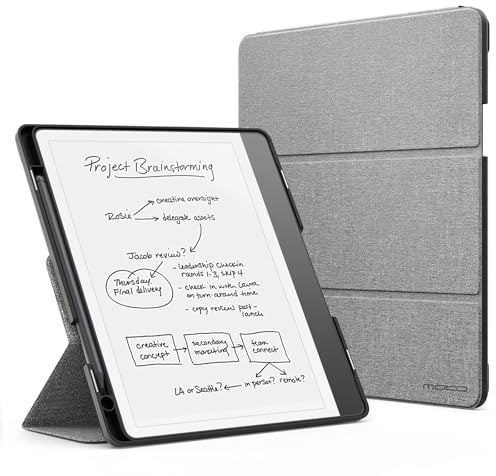 MoKo Ständer Hülle für Kindle Scribe (2024/2022 veröffentlicht) Premium Leder Dreifacher Ständer Schutzhülle mit Stifthalter, Auto Schlaf/Wach für 10,2 Amazon Kindle Scribe 2024, Denim Grau