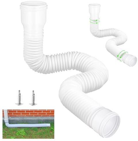 Alargador de canalones extensibles, 1 pieza, canalones de lluvia, extensión flexible de 47 a 150 cm con 2 adaptadores, 2 tornillos (blanco)