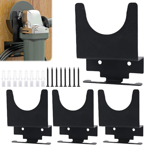 GOEDCH Soporte para Amoladora Angular de Pared: 4 Piezas Soportes para Amoladora Angular de Acero Inoxidable con Gancho de Cuerda, Soporte de Pared para Herramientas Eléctricas con Tornillos, Negro