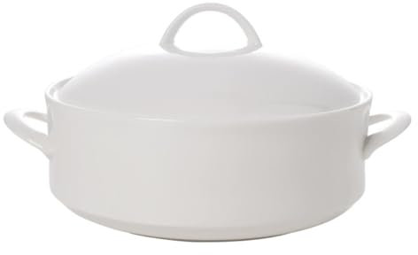 Vnook Zuppiera in ceramica con coperchio, ciotole for zuppa bianche pure con doppi manici, porcellana, for cucina di casa e ristorante