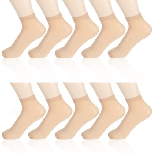 COMNICO Calze corte in seta, 10 paia, trasparenti e alla moda, in nylon, ultra sottili, alla caviglia, a rete, color carne, Taglia unica