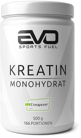EVO SPORTS FUEL Kreatin Monohydrat Creapure Pulver 500g | 100% vegan & reines Creatine Monohydrate Powder | mikrofein und perfekt löslich | geprüfte Qualität | Made in Germany