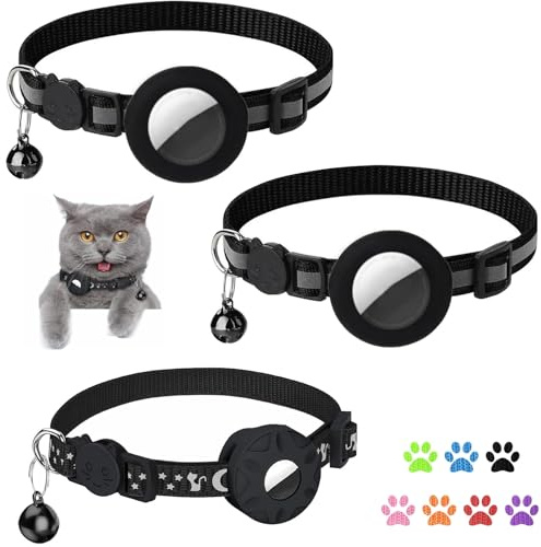 DEFIYEAR Airtag-Katzenhalsband mit Glöckchen, reflektierendes Katzenhalsband, verstellbares Katzenhalsband, Haustierbedarf, für Katzen, Kätzchen und kleine Haustiere, 3 Stück
