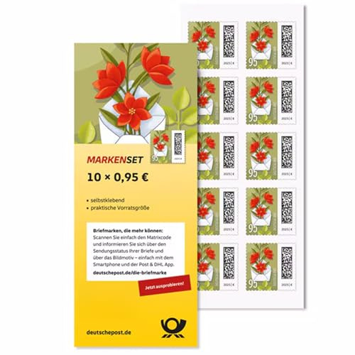 DEUTSCHE P0ST 10x 0,95€ Briefmarken selbstklebend, für Standardbriefe bis 20g & Postkarten