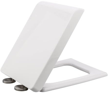 Brigtviee Copriwater Soft Close,Tavoletta WC Rettangolare,ASSE WC Sedile per WC in Plastica Dura Quadrato,Cerniera Regolabile A 360°,Coperchio Water Bagno,Bianco,Fissaggio Superiore,06c