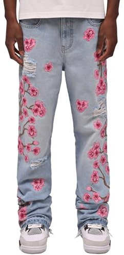 Kdtoll Vaqueros Hombre, Pantalones Desgastados con Bordado Estilo Y2K, Vaqueros Acampanados de Corte Recto, Moda Hip Hop y Estilo Vaquero, Versátiles para Streetwear
