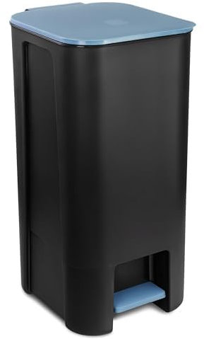 Go Practic Poubelle à Pédale 40L Cuisine Noir Bleu, Bac de Recyclage, Corbeille avec Couvercle, Poubelle tri Selectif, Sans BPA, Rectangulaire 40,5x28,5x35,5cm en Plastique Grande Spacieuse
