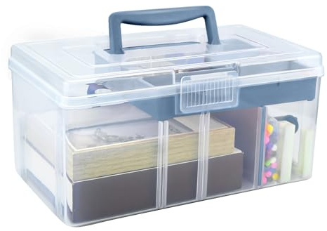 Joyseedi Stackable Clear Storage Craft Box with Lid, Mulit Purpose Storage Boxes with Compartment Tray Plastic, Medicine Chest Portable for Storing Toys, Arts Crafts, Stationery, Fishing (Blue)