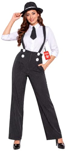 Fun Shack, Womens Gangster Costume, Halloween Costumes for Women | Shirt, Pinstripe Trousers & Fedora Hat Included Included, Perfect for Halloween, Great for Fancy Dress