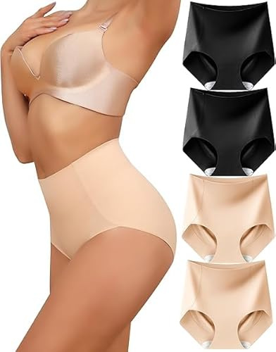 Levao Shapewear dam magkontroll underbyxor hög midja sömlösa figurformande midjetrosor andas hög midja underkläder kvinnor 4-pack S–XXL, 4 grundfärger, L