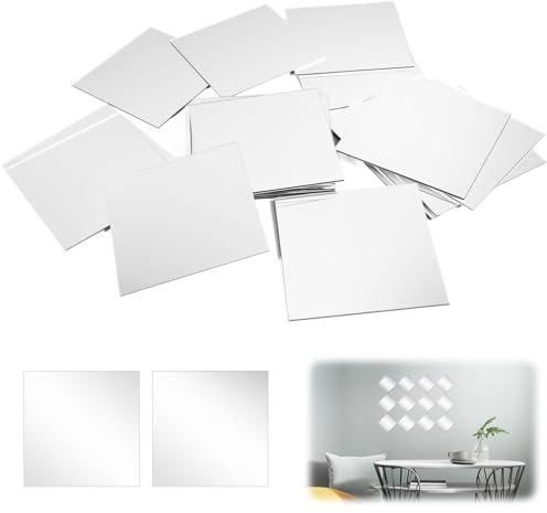 50 Pezzi 5 x 5 cm Specchio Piastrelle Autoadesive Acrilico Specchio Quadrato, Mini Decorazione Mosaico Autoadesivo Non Fragile, Adatto per Decorazione Murale Fai Da Te, Soggiorno, Cucina, Bagno