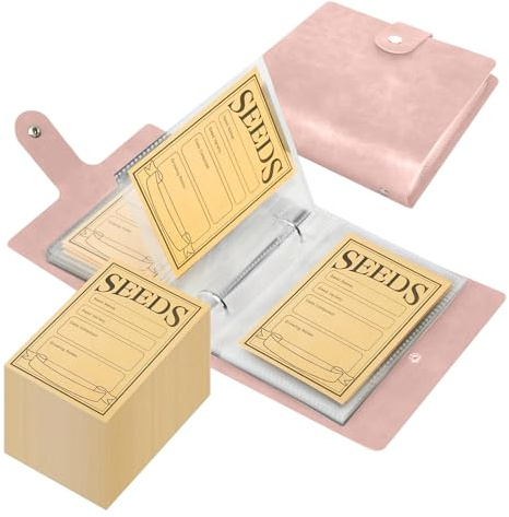 LOVIVER 50 Pieces Seed Packets, Seed Storage Envelopes, Reusable Self-Sealing Seed Packets, Self Sealing Organizers for Saving Collection Vegetable Plants Garden Flower Seeds, Storage Binder, Pink