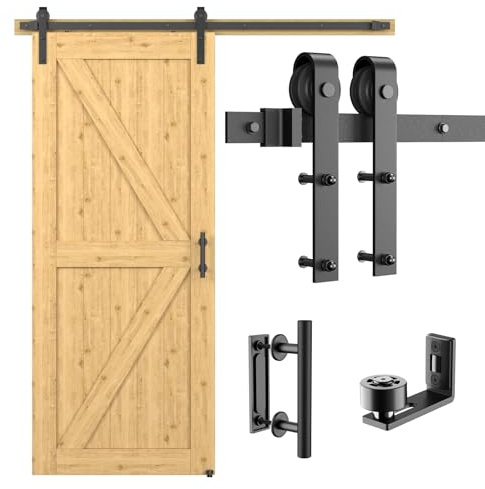 CCJH 200cm Quincaillerie Kit de Rail pour Porte Coulissante avec Guide de Plancher, pour Grange, Poignée