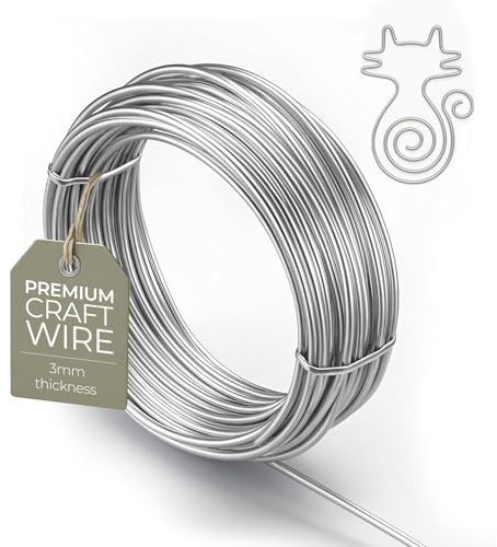 Craft Wire 3mm Thick 9 Gauge - 3mm Aluminium Wire, 5m Silver Metal Wires | Papier mache, lampshade hoops, chandelier hoops, dioramas, mobiles, name art, letter signs, hangers, dreamcatcher hoops