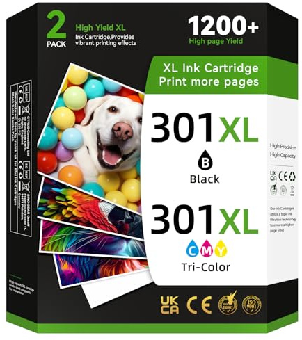 301XL Ink Cartridges Combo Pack Remanufactured for HP 301XL Ink Cartridges Black and Colour, 301 XL for HP Envy 4500, 4502, 4507, 5530, DeskJet 2540, OfficeJet 2620 2622 4630 Printers