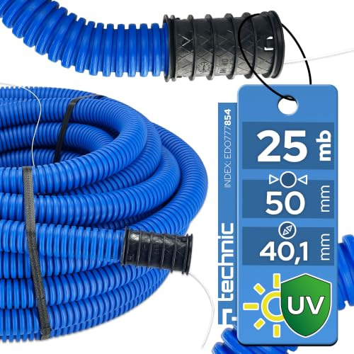 25 mètres – Gaine Electrique Annelée de Protection (Ø 50mm x 25m) Bleu | Gaine Câble Double Paroi avec Aiguille de Tirage pour Pose Enterrée et Raccord 450N IP56 – EDO Technic