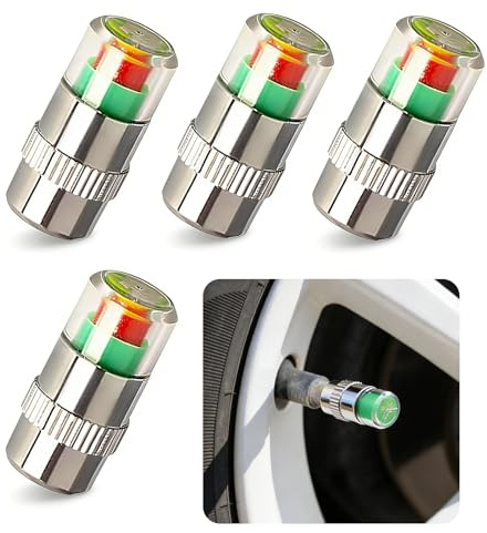 KoiLuvGo 4 PCS Car Tire Pressure Monitor Valve Stem Caps, 3 Color Eye Alert Tire Pressure Monitor Valve Caps with Pressure Gauge, 2.4Bar 36PSI Tyre Monitor Sensor Indicator, for Most Cars