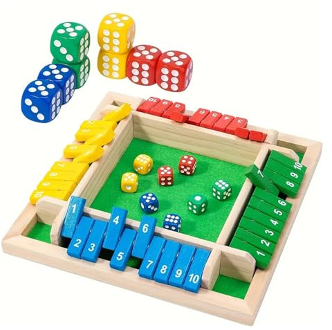 Shut The Box Dice Game, 6 Player Wooden Board Game with Dice, Classic Family Maths Game for Adults & Kids, Portable Travel Game for Pub & Home, Dice/Travel STEM Learning Traditional Family Game (C)