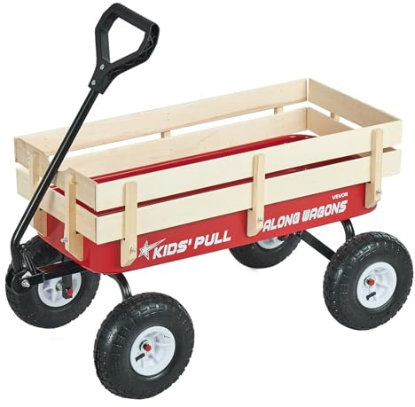 VEVOR Carro de Playa con Ruedas 102 x 53 x 52 cm, Carga 150 kg, Resistente al Clima Óxido Agua, Acero Carbono Madera, Carrito Todo Terreno Rojo Negro con Asa, para Niños Camping Jardín Exteriores Bebé